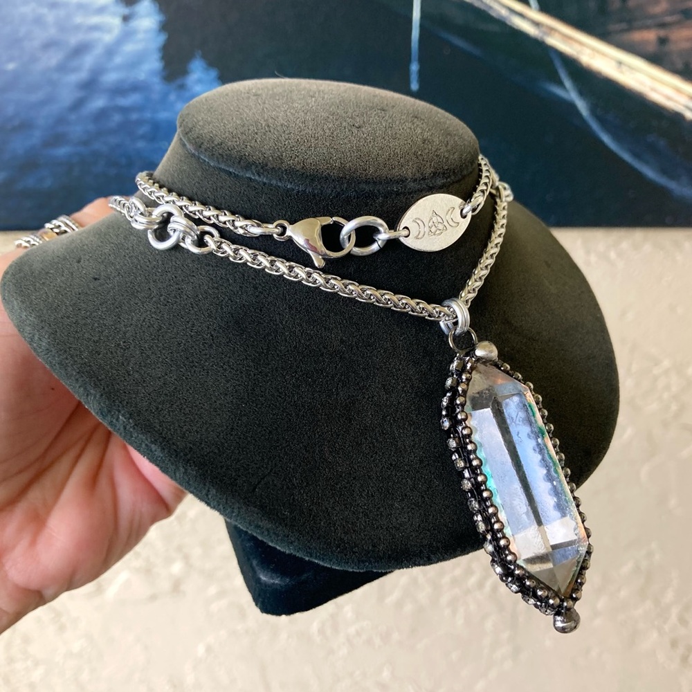 Natural Crystal quartz black electroplated boho goth stainless steel necklace - Picture 2 of 14
